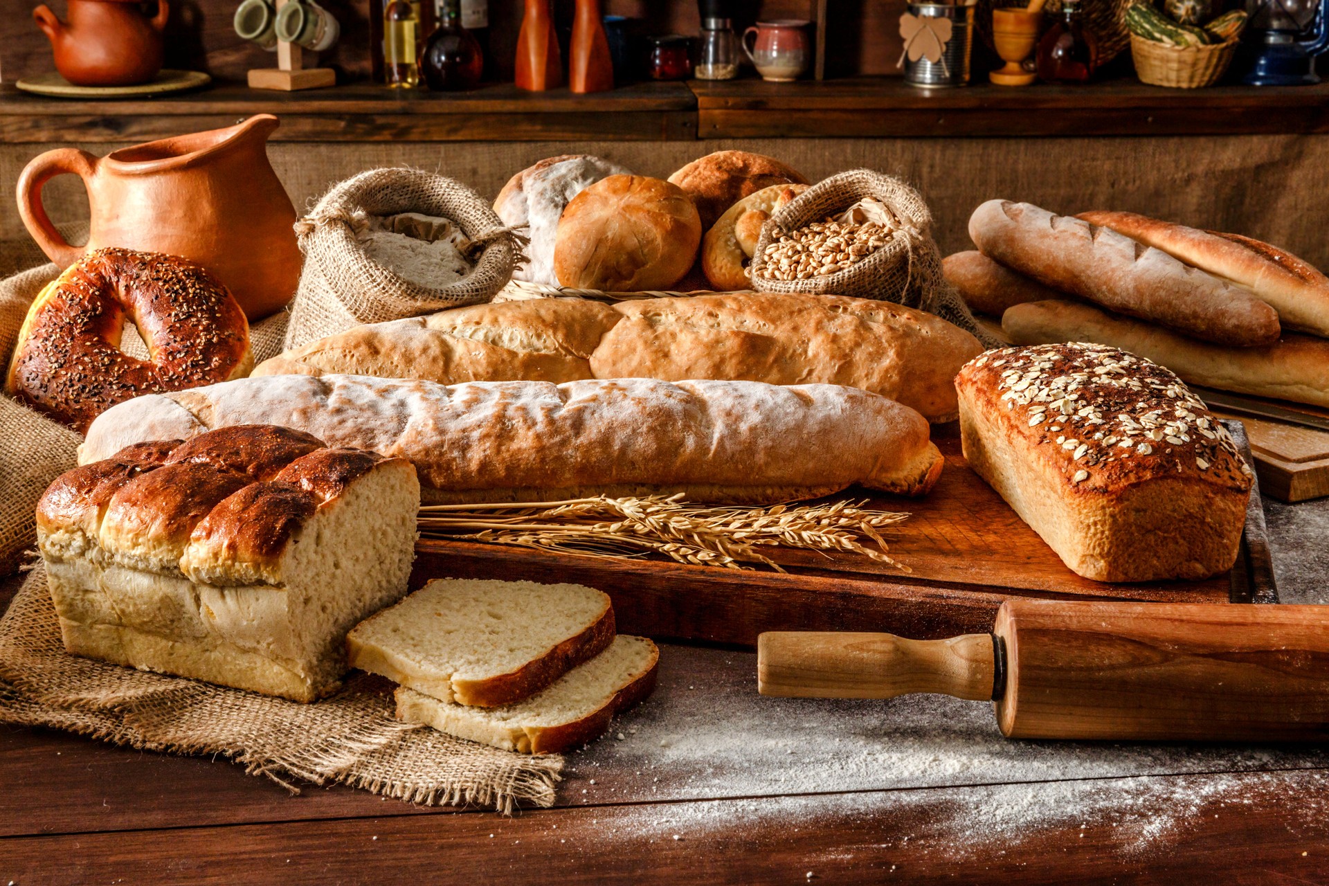 Panadería artesanal: fresco mezclado Bun, rollos e ingredientes